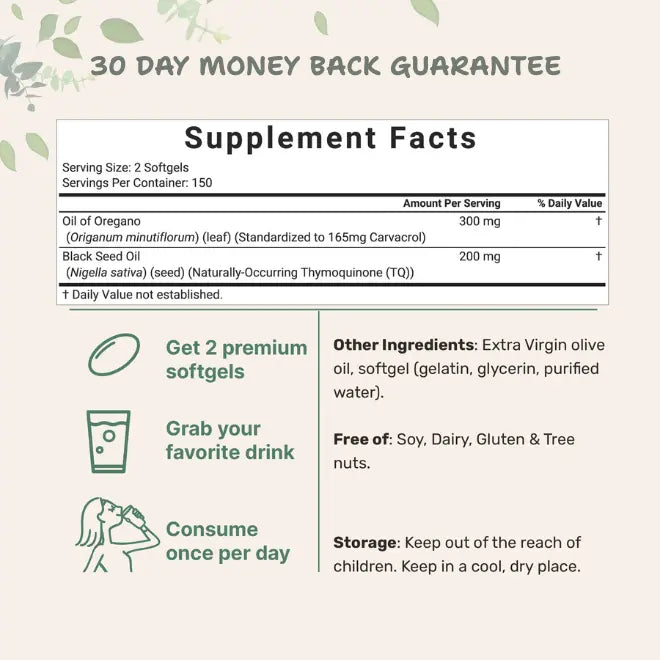 Oregano Oil with Black Seed Oil Softgels